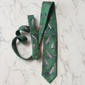 Ralph Lauren Silk Green Nautical Sailboat Tie